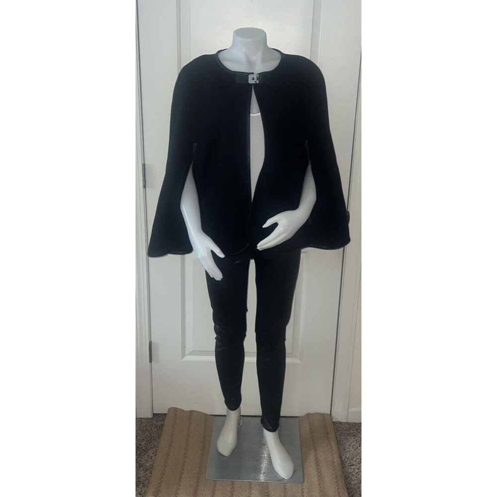 NWT Calvin Klein Women’s Faux Leather Trim Cape, Black, One Size